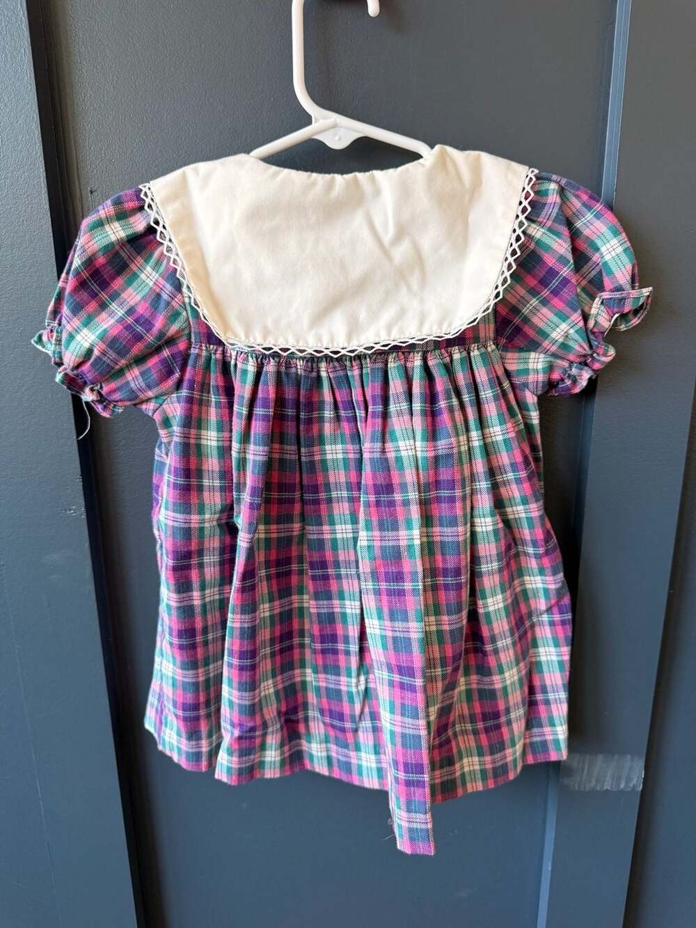 Vintage Plaid Sailor Dress Size 18M collared Embroidered Hearts